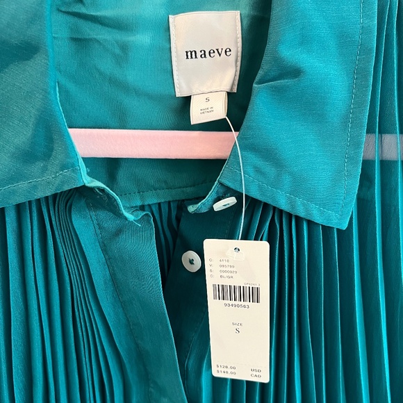 NWT Anthropologie /Maeve Sheer Emerald Green Pleated Cape-Sleeve Blouse SIZE S - Picture 5 of 5